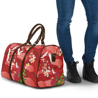 Hawaiian and Japanese Culture Together Travel Bag Red Ohia Lehua Plumeria and Sakura Blooming - Polynesian Pride