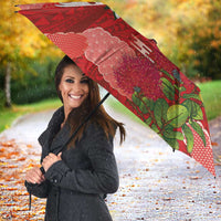 Hawaiian and Japanese Culture Together Umbrella Red Ohia Lehua Plumeria and Sakura Blooming - Polynesian Pride