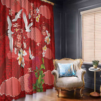 Hawaiian and Japanese Culture Together Window Curtain Red Ohia Lehua Plumeria and Sakura Blooming - Polynesian Pride