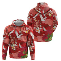 Hawaiian and Japanese Culture Together Zip Hoodie Red Ohia Lehua Plumeria and Sakura Blooming - Polynesian Pride