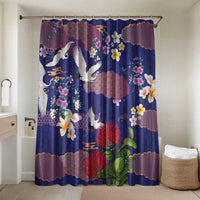 Hawaiian and Japanese Culture Together Bathroom Set Blue Ohia Lehua Plumeria and Sakura Blooming - Polynesian Pride