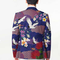 Hawaiian and Japanese Culture Together Blazer Blue Ohia Lehua Plumeria and Sakura Blooming - Polynesian Pride
