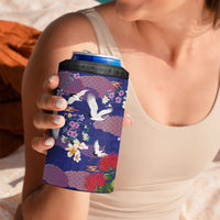 Hawaiian and Japanese Culture Together 4 in 1 Can Cooler Tumbler Blue Ohia Lehua Plumeria and Sakura Blooming - Polynesian Pride