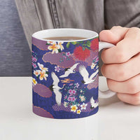 Hawaiian and Japanese Culture Together Ceramic Mug Blue Ohia Lehua Plumeria and Sakura Blooming - Polynesian Pride