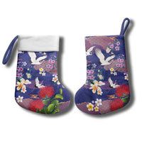 Hawaiian and Japanese Culture Together Christmas Stocking Blue Ohia Lehua Plumeria and Sakura Blooming - Polynesian Pride