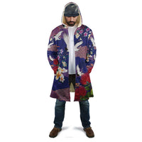 Hawaiian and Japanese Culture Together Cloak Blue Ohia Lehua Plumeria and Sakura Blooming - Polynesian Pride