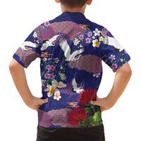 Hawaiian and Japanese Culture Together Family Matching Mermaid Dress and Hawaiian Shirt Blue Ohia Lehua Plumeria and Sakura Blooming LT03 - Polynesian Pride