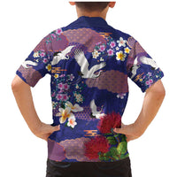 Hawaiian and Japanese Culture Together Family Matching Mermaid Dress and Hawaiian Shirt Blue Ohia Lehua Plumeria and Sakura Blooming - Polynesian Pride