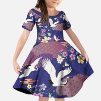 Hawaiian and Japanese Culture Together Family Matching Mermaid Dress and Hawaiian Shirt Blue Ohia Lehua Plumeria and Sakura Blooming LT03 Daughter's Dress Blue - Polynesian Pride