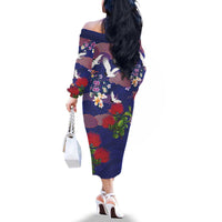 Hawaiian and Japanese Culture Together Family Matching Off The Shoulder Long Sleeve Dress and Hawaiian Shirt Blue Ohia Lehua Plumeria and Sakura Blooming LT03 - Polynesian Pride