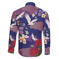 Hawaiian and Japanese Culture Together Family Matching Off Shoulder Maxi Dress and Hawaiian Shirt Blue Ohia Lehua Plumeria and Sakura Blooming LT03 - Polynesian Pride