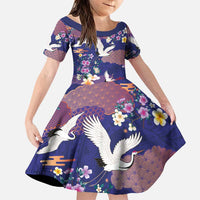 Hawaiian and Japanese Culture Together Family Matching Puletasi and Hawaiian Shirt Blue Ohia Lehua Plumeria and Sakura Blooming LT03 Daughter's Dress Blue - Polynesian Pride
