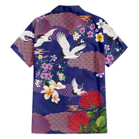 Hawaiian and Japanese Culture Together Family Matching Tank Maxi Dress and Hawaiian Shirt Blue Ohia Lehua Plumeria and Sakura Blooming LT03 - Polynesian Pride