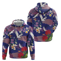 Hawaiian and Japanese Culture Together Hoodie Blue Ohia Lehua Plumeria and Sakura Blooming - Polynesian Pride