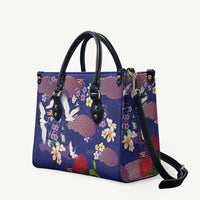 Hawaiian and Japanese Culture Together Leather Bag Blue Ohia Lehua Plumeria and Sakura Blooming - Polynesian Pride