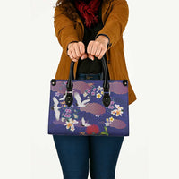 Hawaiian and Japanese Culture Together Leather Bag Blue Ohia Lehua Plumeria and Sakura Blooming - Polynesian Pride