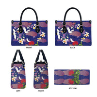 Hawaiian and Japanese Culture Together Leather Bag Blue Ohia Lehua Plumeria and Sakura Blooming - Polynesian Pride