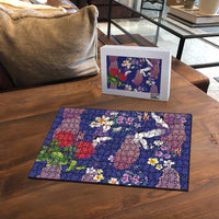 Hawaiian and Japanese Culture Together Puzzle Blue Ohia Lehua Plumeria and Sakura Blooming - Polynesian Pride