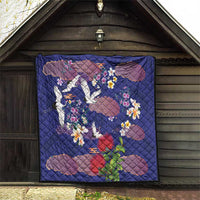 Hawaiian and Japanese Culture Together Quilt Blue Ohia Lehua Plumeria and Sakura Blooming - Polynesian Pride