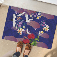 Hawaiian and Japanese Culture Together Rubber Doormat Blue Ohia Lehua Plumeria and Sakura Blooming - Polynesian Pride