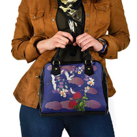 Hawaiian and Japanese Culture Together Shoulder Handbag Blue Ohia Lehua Plumeria and Sakura Blooming - Polynesian Pride
