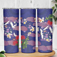 Hawaiian and Japanese Culture Together Skinny Tumbler Blue Ohia Lehua Plumeria and Sakura Blooming - Polynesian Pride