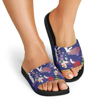 Hawaiian and Japanese Culture Together Slide Sandals Blue Ohia Lehua Plumeria and Sakura Blooming - Polynesian Pride