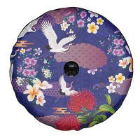 Hawaiian and Japanese Culture Together Spare Tire Cover Blue Ohia Lehua Plumeria and Sakura Blooming - Polynesian Pride