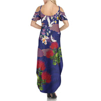 Hawaiian and Japanese Culture Together Summer Maxi Dress Blue Ohia Lehua Plumeria and Sakura Blooming LT03 - Polynesian Pride