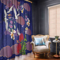 Hawaiian and Japanese Culture Together Window Curtain Blue Ohia Lehua Plumeria and Sakura Blooming - Polynesian Pride