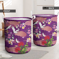Hawaiian and Japanese Culture Together Laundry Basket Purple Ohia Lehua Plumeria and Sakura Blooming - Polynesian Pride