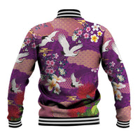Hawaiian and Japanese Culture Together Baseball Jacket Purple Ohia Lehua Plumeria and Sakura Blooming - Polynesian Pride