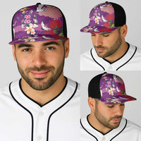 Hawaiian and Japanese Culture Together Baseball Net Cap Purple Ohia Lehua Plumeria and Sakura Blooming LT03 - Polynesian Pride