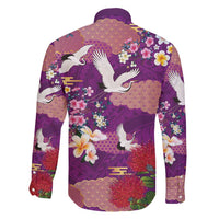 Hawaiian and Japanese Culture Together Family Matching Long Sleeve Bodycon Dress and Hawaiian Shirt Purple Ohia Lehua Plumeria and Sakura Blooming - Polynesian Pride