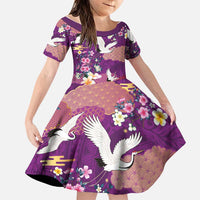 Hawaiian and Japanese Culture Together Family Matching Off The Shoulder Long Sleeve Dress and Hawaiian Shirt Purple Ohia Lehua Plumeria and Sakura Blooming LT03 Daughter's Dress Purple - Polynesian Pride