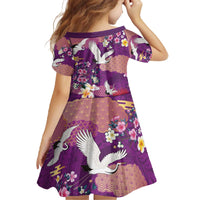 Hawaiian and Japanese Culture Together Family Matching Off The Shoulder Long Sleeve Dress and Hawaiian Shirt Purple Ohia Lehua Plumeria and Sakura Blooming - Polynesian Pride