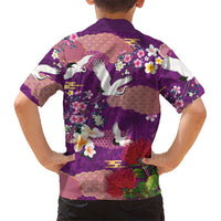 Hawaiian and Japanese Culture Together Family Matching Off Shoulder Maxi Dress and Hawaiian Shirt Purple Ohia Lehua Plumeria and Sakura Blooming LT03 - Polynesian Pride