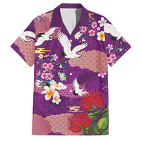 Hawaiian and Japanese Culture Together Family Matching Off Shoulder Maxi Dress and Hawaiian Shirt Purple Ohia Lehua Plumeria and Sakura Blooming LT03 Dad's Shirt - Short Sleeve Purple - Polynesian Pride