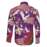 Hawaiian and Japanese Culture Together Family Matching Off Shoulder Maxi Dress and Hawaiian Shirt Purple Ohia Lehua Plumeria and Sakura Blooming LT03 - Polynesian Pride