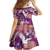 Hawaiian and Japanese Culture Together Family Matching Off Shoulder Short Dress and Hawaiian Shirt Purple Ohia Lehua Plumeria and Sakura Blooming - Polynesian Pride
