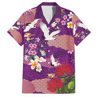 Hawaiian and Japanese Culture Together Family Matching Puletasi and Hawaiian Shirt Purple Ohia Lehua Plumeria and Sakura Blooming - Polynesian Pride