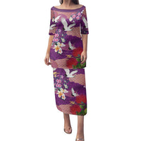 Hawaiian and Japanese Culture Together Family Matching Puletasi and Hawaiian Shirt Purple Ohia Lehua Plumeria and Sakura Blooming - Polynesian Pride