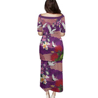 Hawaiian and Japanese Culture Together Family Matching Puletasi and Hawaiian Shirt Purple Ohia Lehua Plumeria and Sakura Blooming - Polynesian Pride