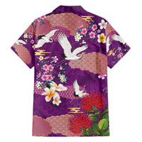 Hawaiian and Japanese Culture Together Family Matching Short Sleeve Bodycon Dress and Hawaiian Shirt Purple Ohia Lehua Plumeria and Sakura Blooming - Polynesian Pride