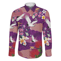 Hawaiian and Japanese Culture Together Family Matching Short Sleeve Bodycon Dress and Hawaiian Shirt Purple Ohia Lehua Plumeria and Sakura Blooming LT03 Dad's Shirt - Long Sleeve Purple - Polynesian Pride