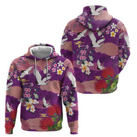 Hawaiian and Japanese Culture Together Hoodie Purple Ohia Lehua Plumeria and Sakura Blooming - Polynesian Pride