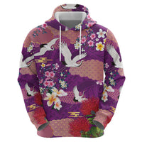 Hawaiian and Japanese Culture Together Hoodie Purple Ohia Lehua Plumeria and Sakura Blooming - Polynesian Pride