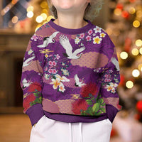 Hawaiian and Japanese Culture Together Kid Ugly Christmas Sweater Purple Ohia Lehua Plumeria and Sakura Blooming - Polynesian Pride
