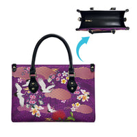 Hawaiian and Japanese Culture Together Leather Bag Purple Ohia Lehua Plumeria and Sakura Blooming - Polynesian Pride