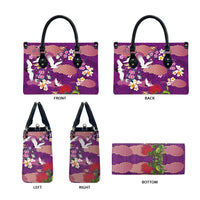 Hawaiian and Japanese Culture Together Leather Bag Purple Ohia Lehua Plumeria and Sakura Blooming - Polynesian Pride